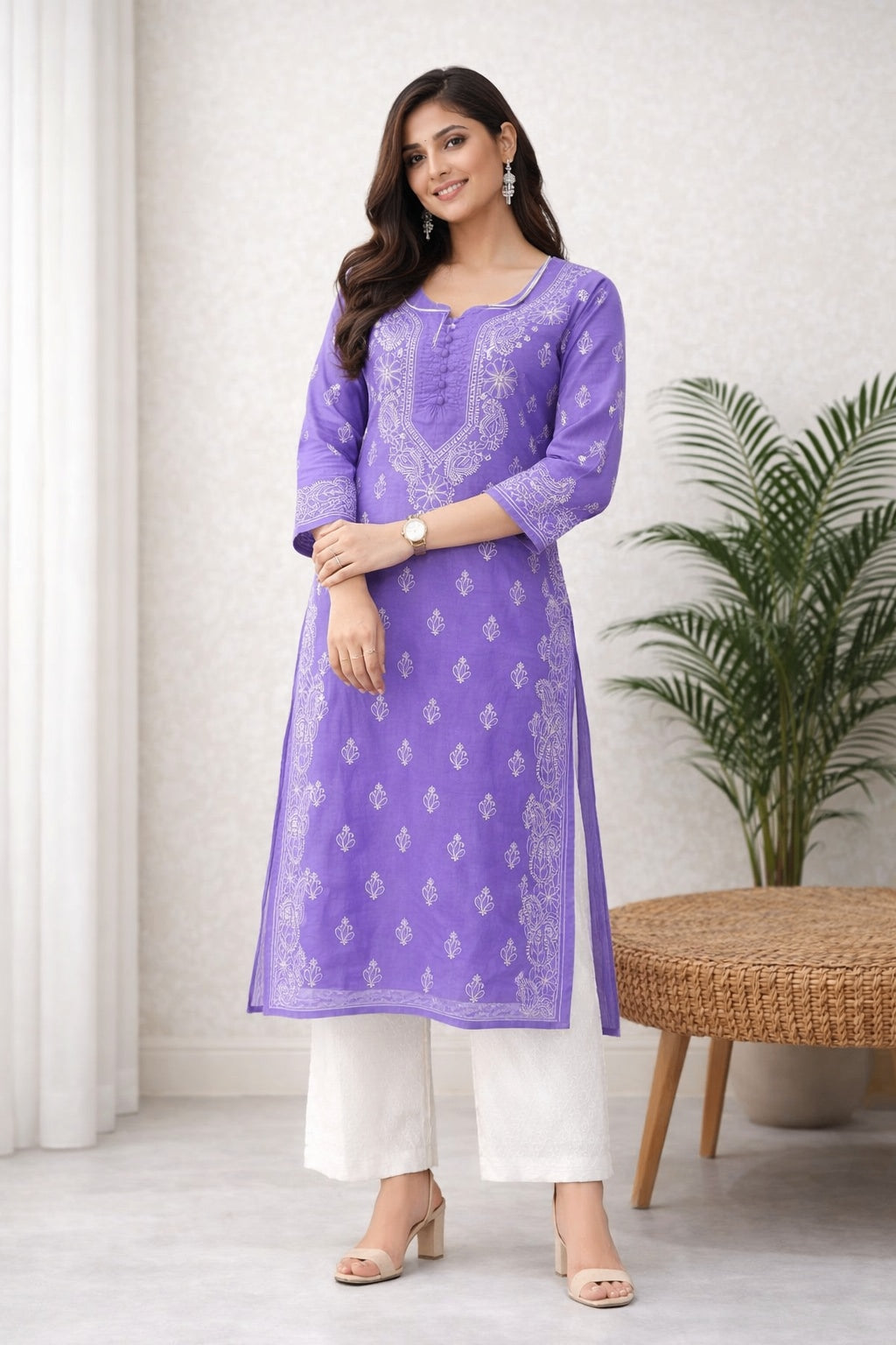 Karigiri Lavender Chikankari Cotton Kurti_KF0113