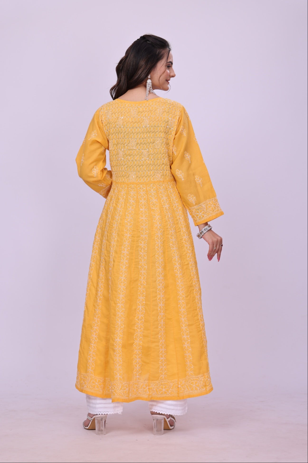 Karigiri Mustard Chikankari Anarkali Kurti Cotton_KF0130