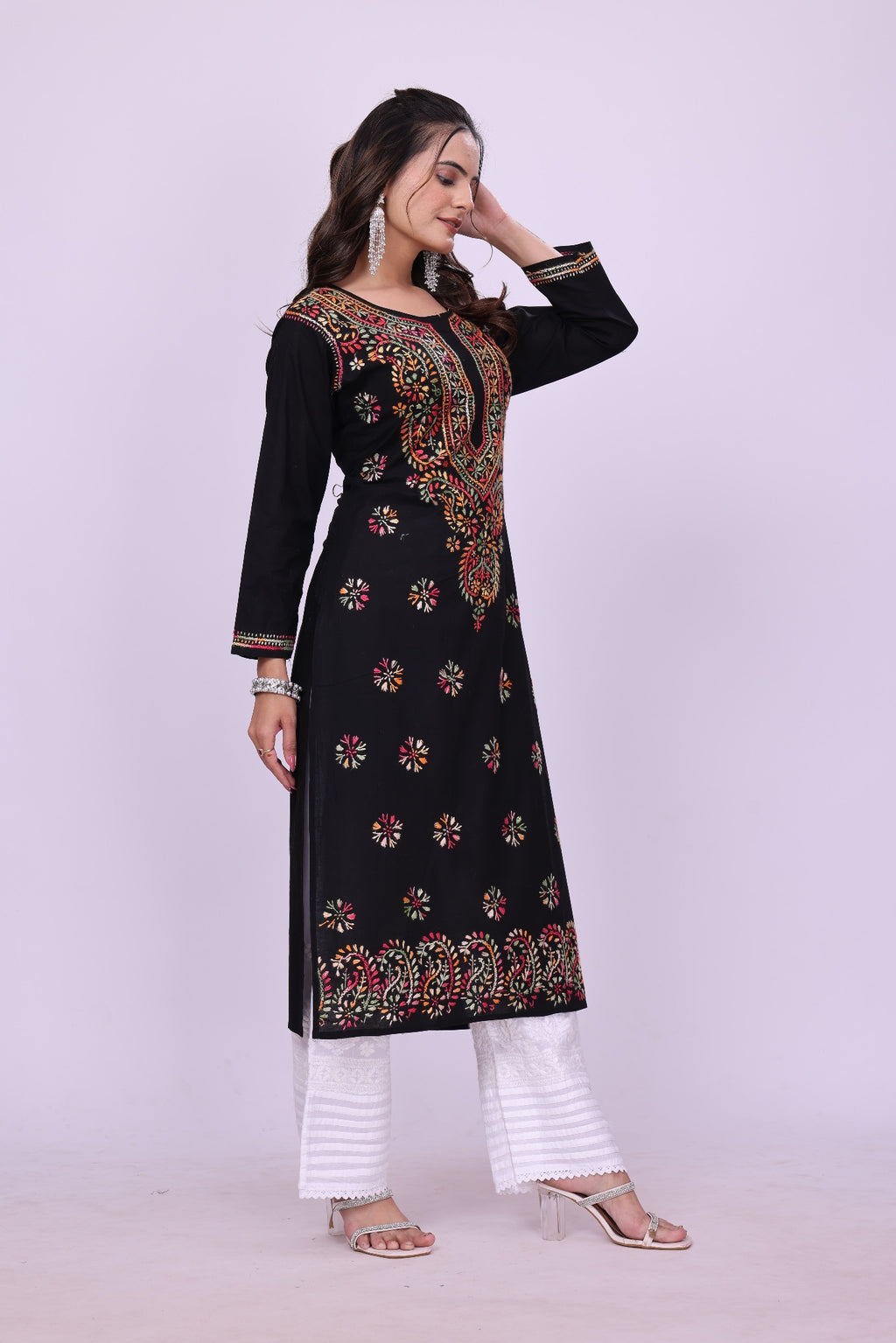 Karigiri Black Lucknowi Chikankari Cotton Kurta KF0211