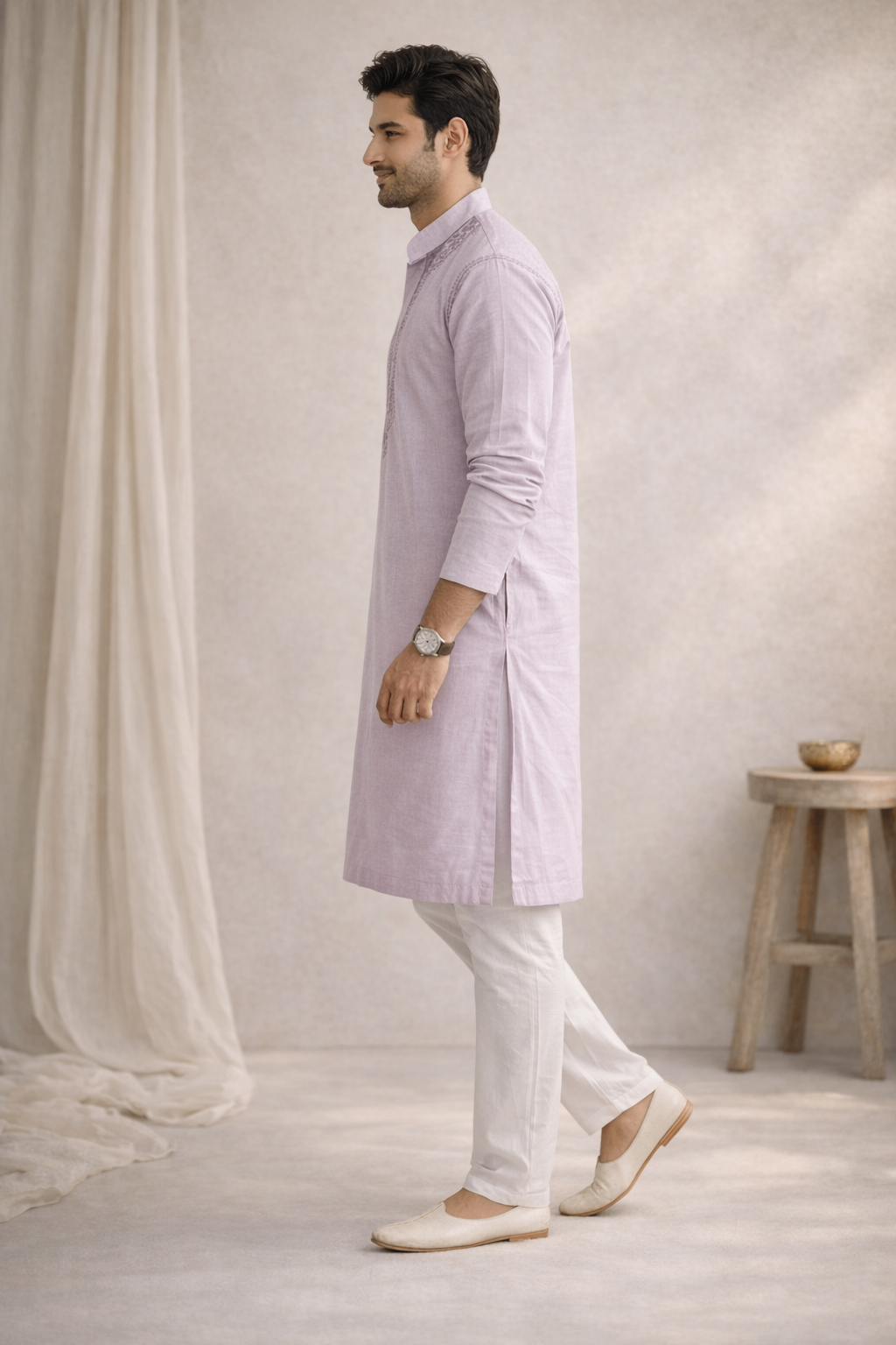 Karigiri Light Lavender Chikankari Cotton Men's Kurta_KF0034