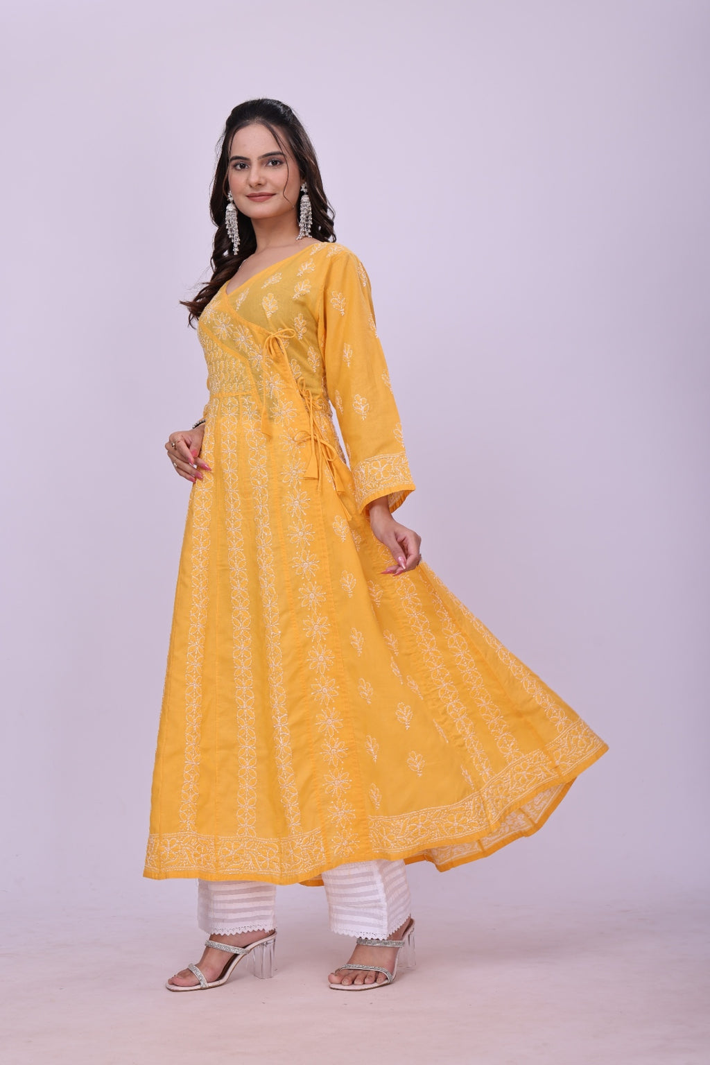 Karigiri Mustard Chikankari Anarkali Kurti Cotton_KF0130