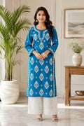 Karigiri Royal Blue Chikankari Mulmul Cotton Kurti_KF0174