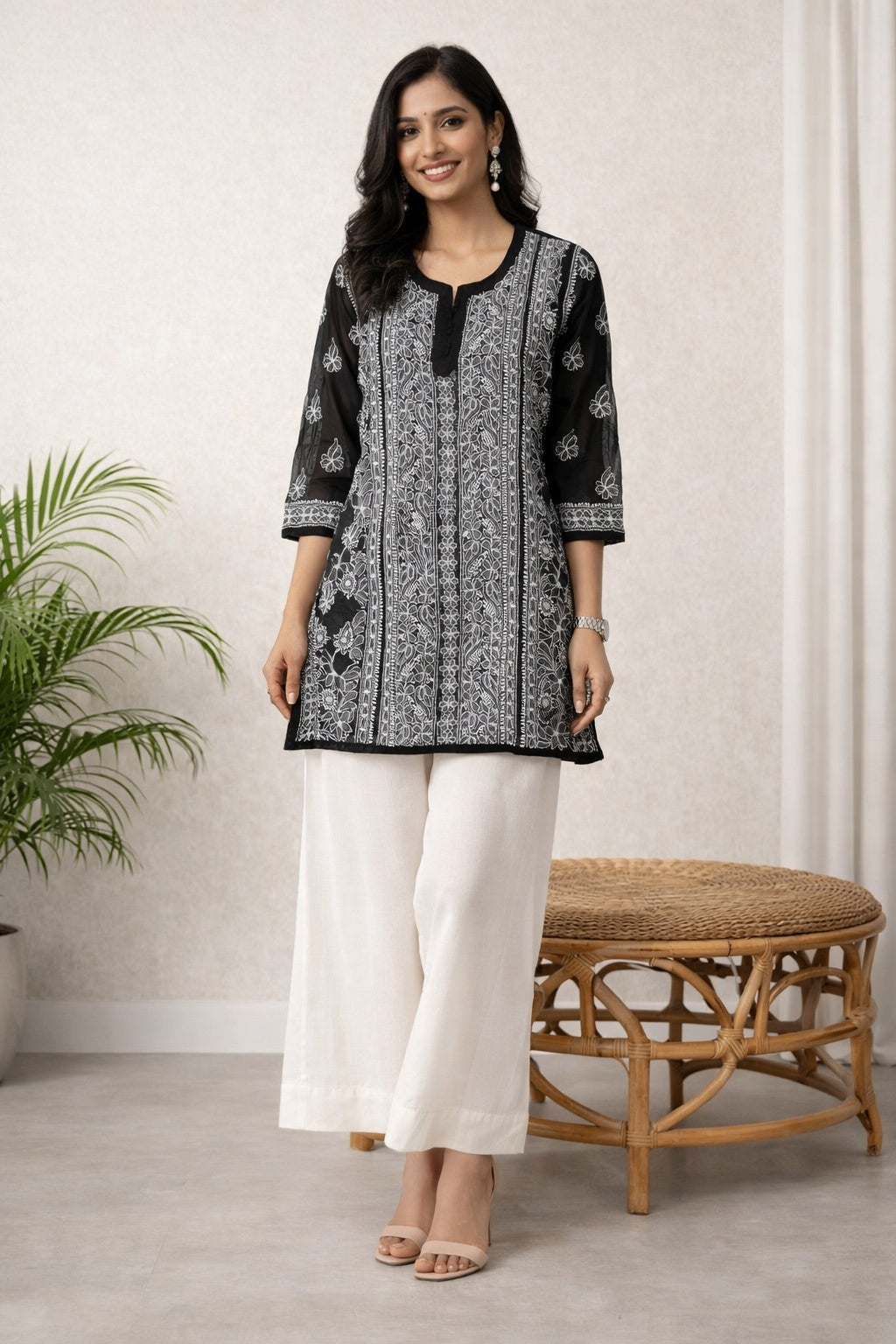 Karigiri Black Georgette Chikankari Short Kurti_KF0014