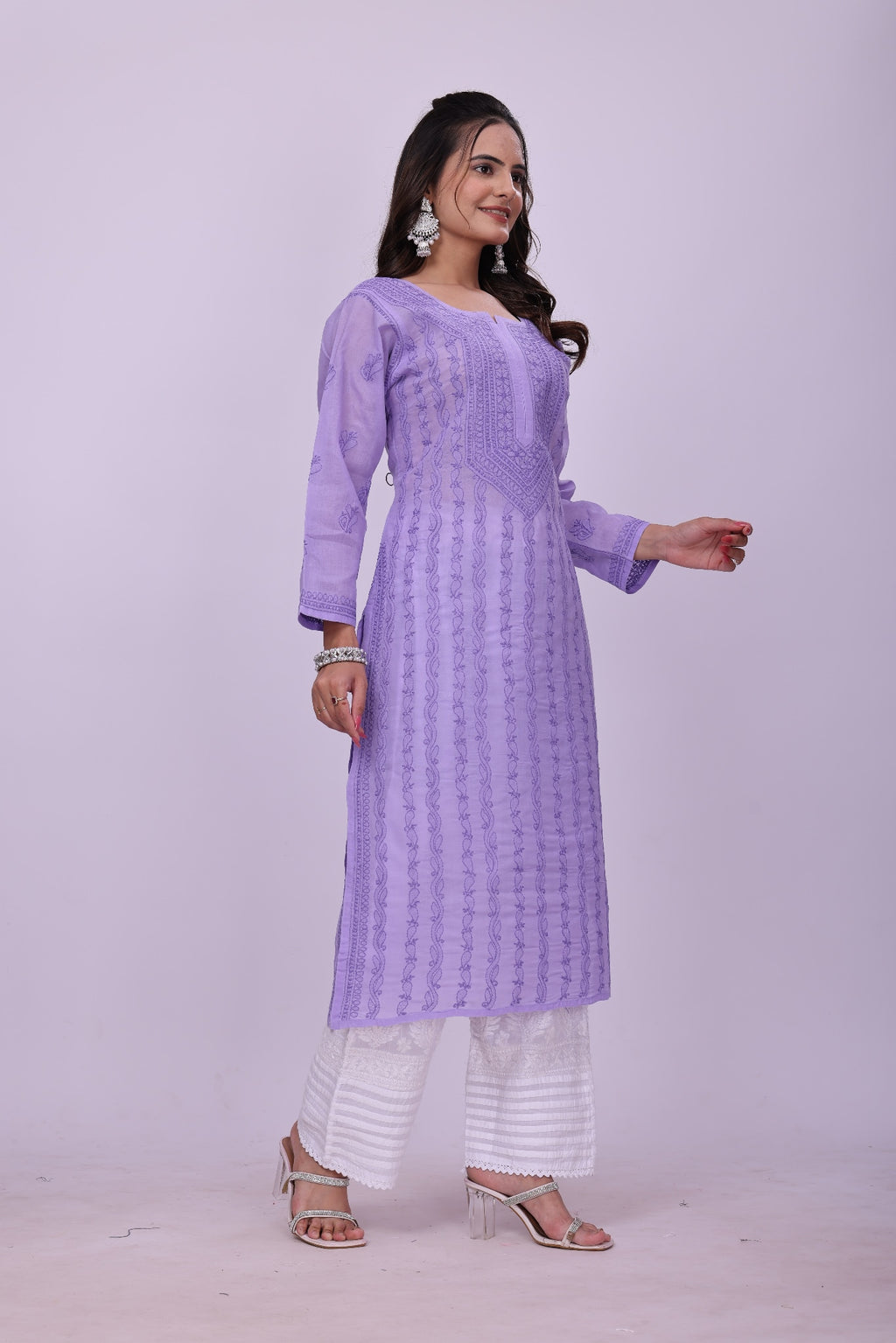 Karigiri Lavender Chikankari Pure Cotton Kurta Women_KF0124