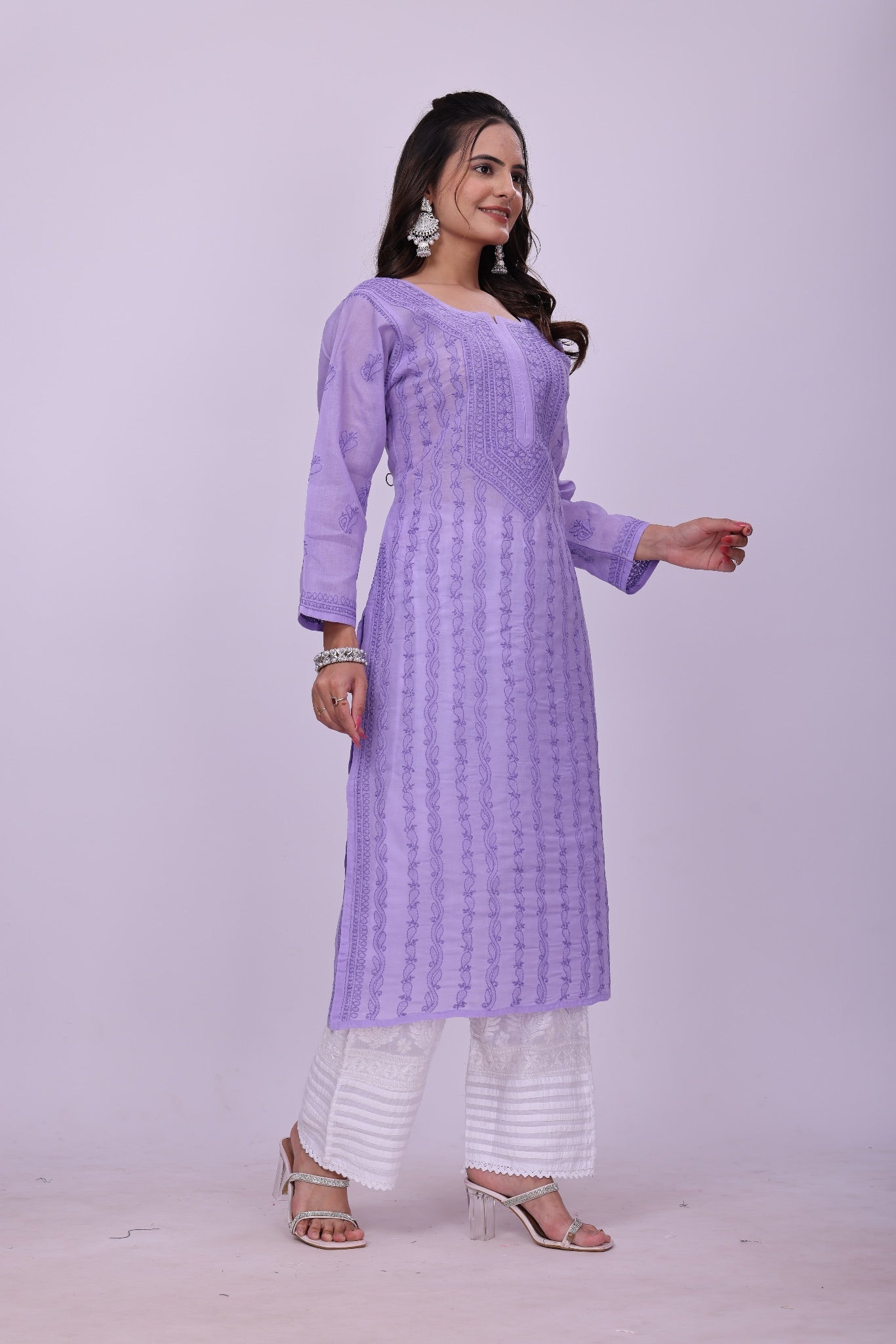 Karigiri Lavender Chikankari Pure Cotton Kurta Women_KF0124