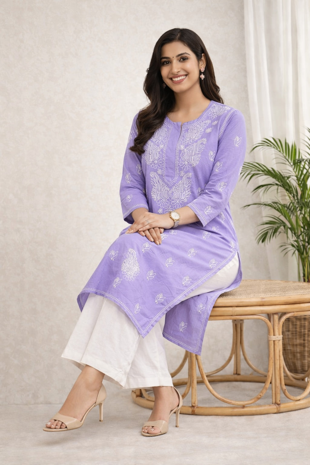 Karigiri Lavender Chikankari Cotton Kurti_KF0111