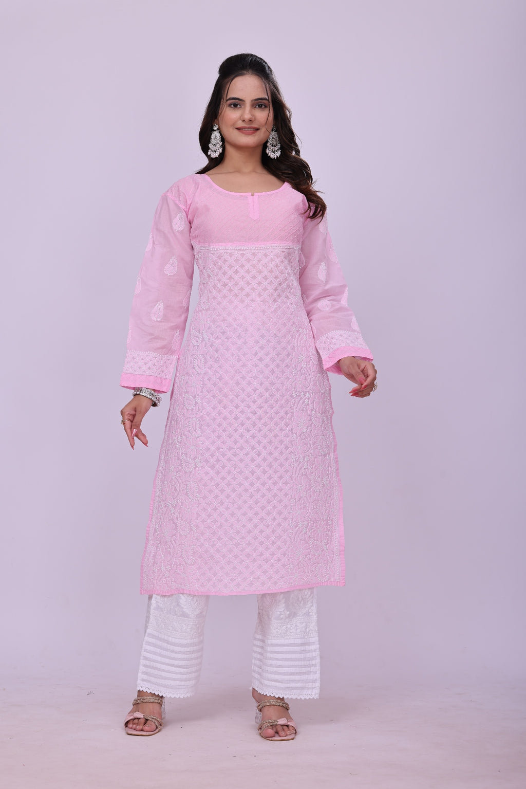 Karigiri Pink Chikankari Pure Cotton Kurta_KF0074