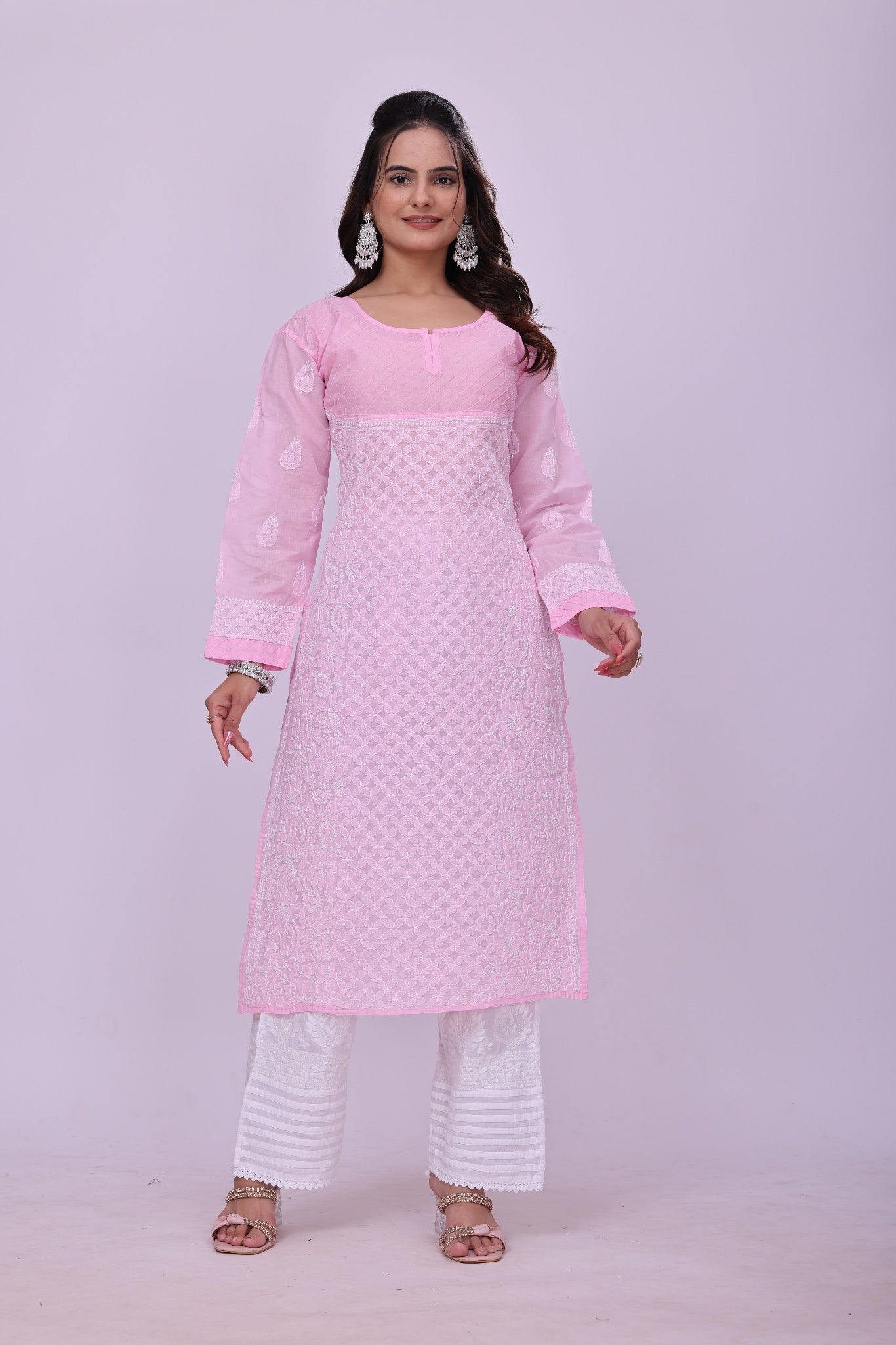 Karigiri Pink Chikankari Pure Cotton Kurta_KF0074