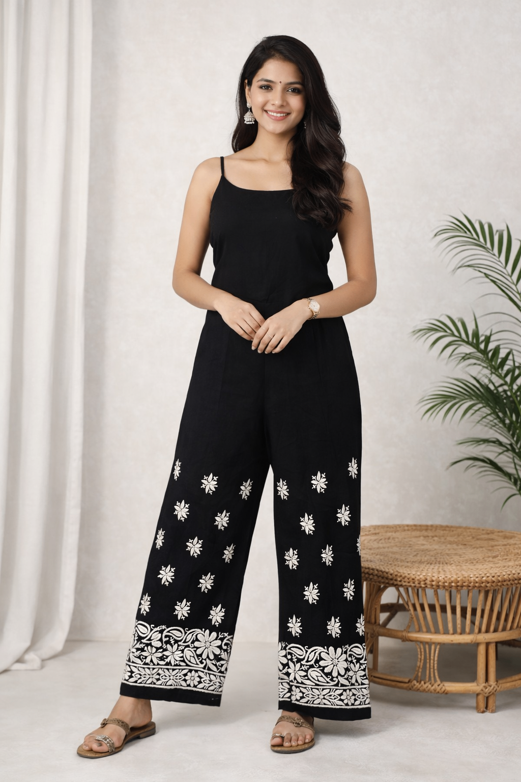 Karigiri Black Chikankari Cotton Palazzo for Women_KF0010