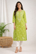 Karigiri Green Chikankari Pure Cotton Kurti_KF0036