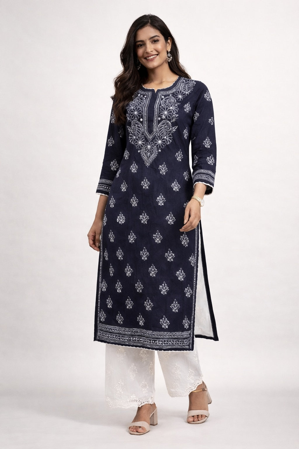 Karigiri Black Chikankari Cotton Kurti Women_KF0011