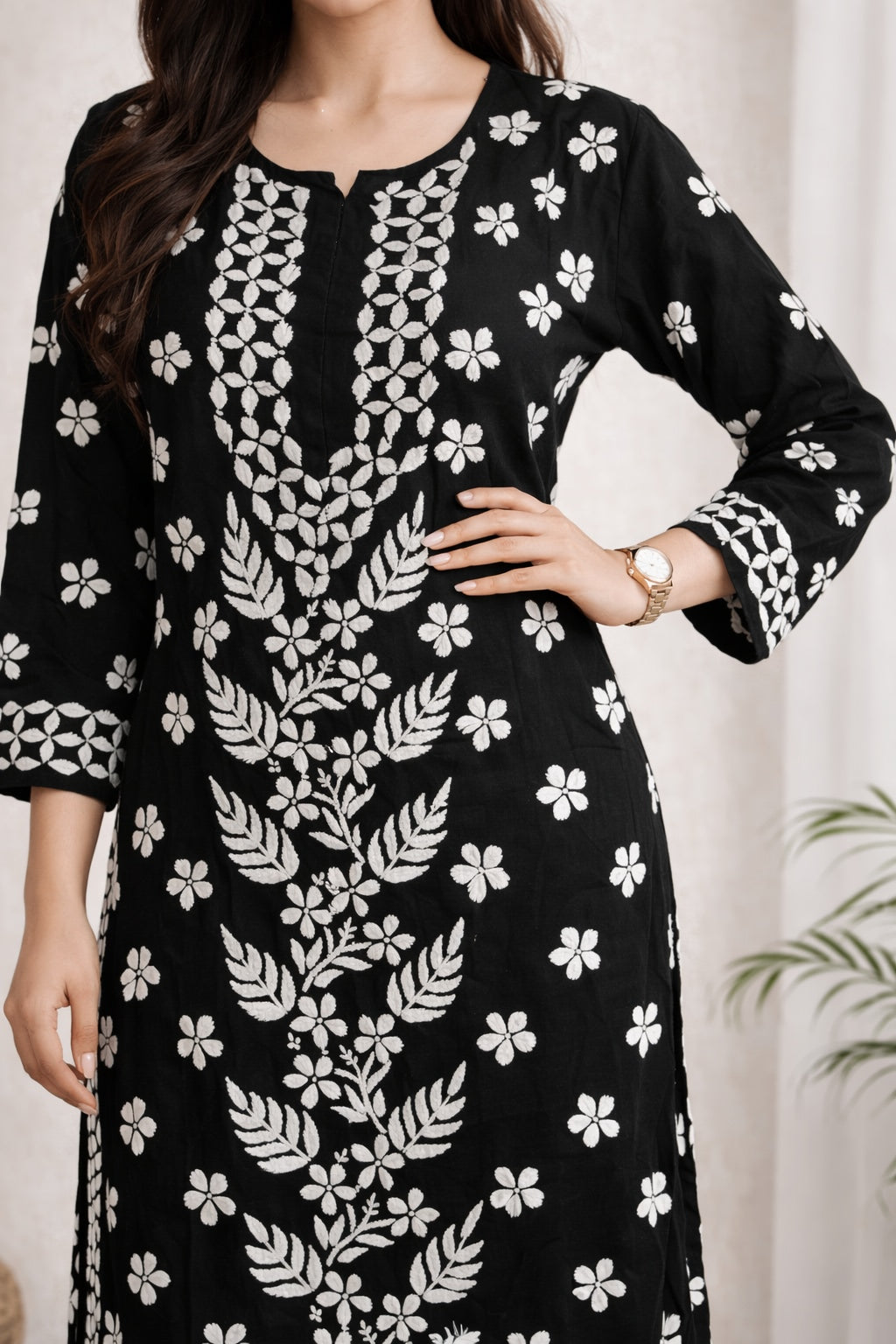 Karigiri Black White Chikankari Cotton Kurti Set_KF0008