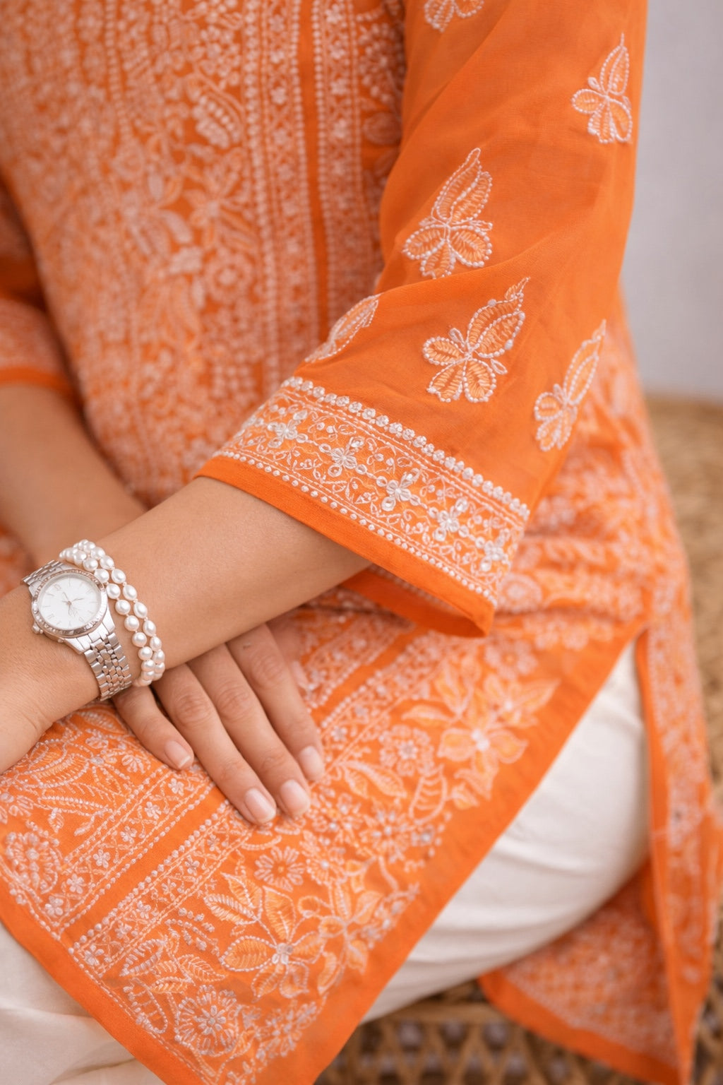 Karigiri Orange Georgette Chikankari Short Kurti_KF0139