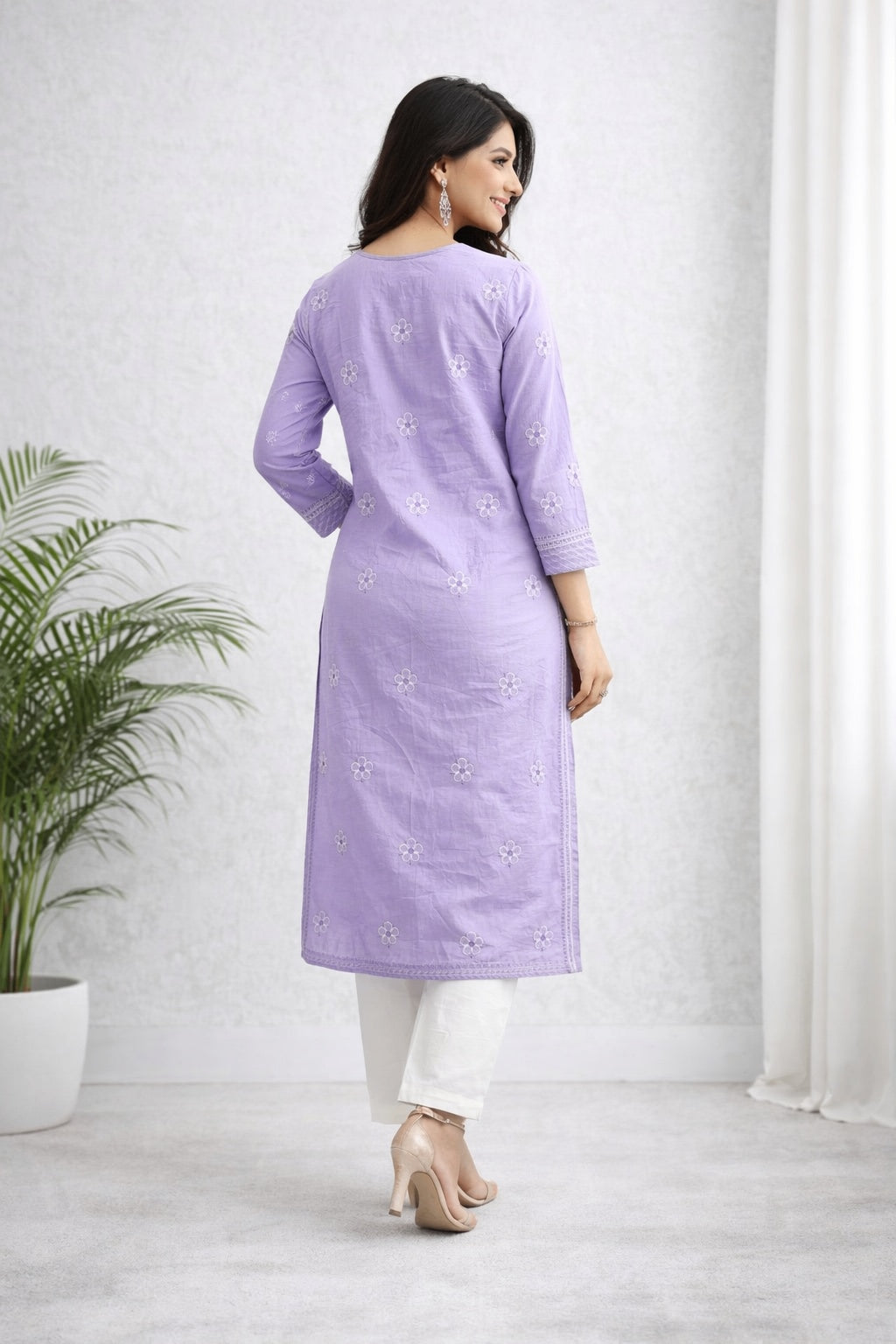 Karigiri Lavender Lucknowi Chikankari Cotton Kurti for Women_KF0089