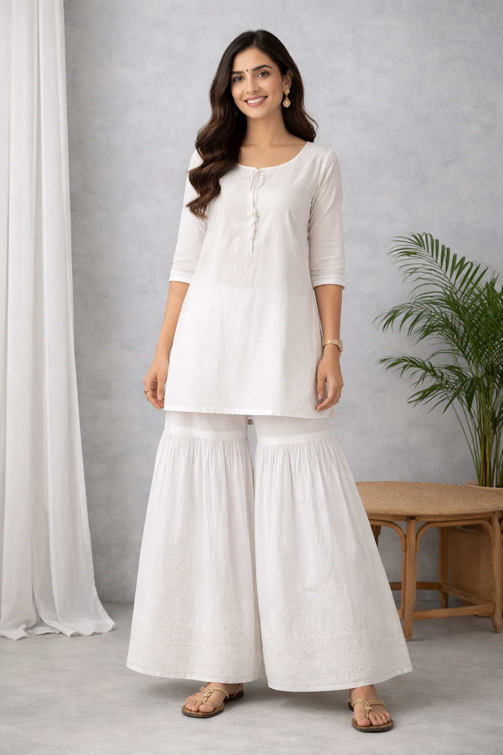 Karigiri White Chikankari Cotton Sharara Pant_KF0205