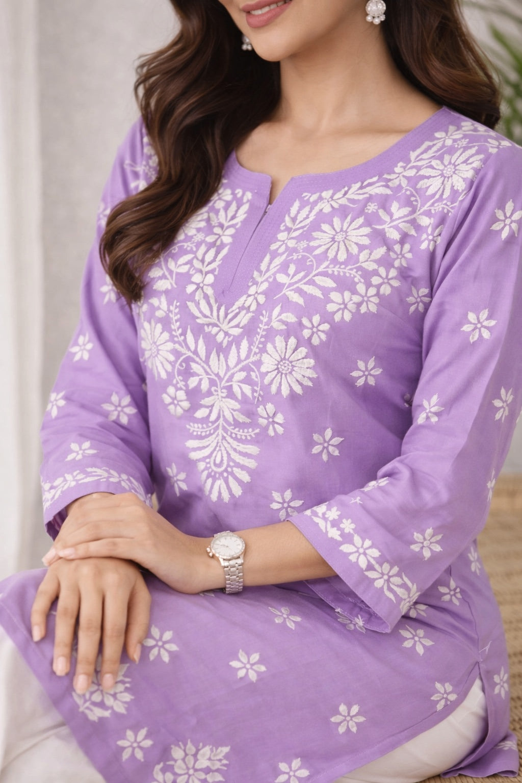 Karigiri Lavender Chikankari Rayon Short Kurti_KF0112