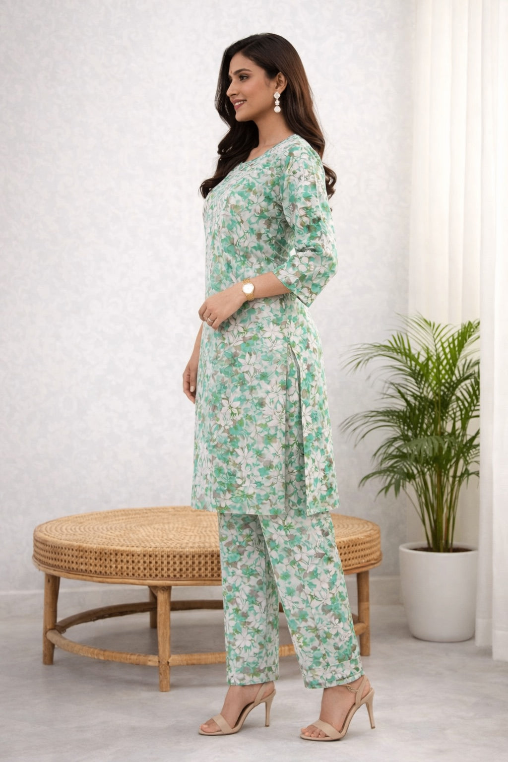 Karigiri Mint Green Chikankari Cotton Co-ord Set_KF0127