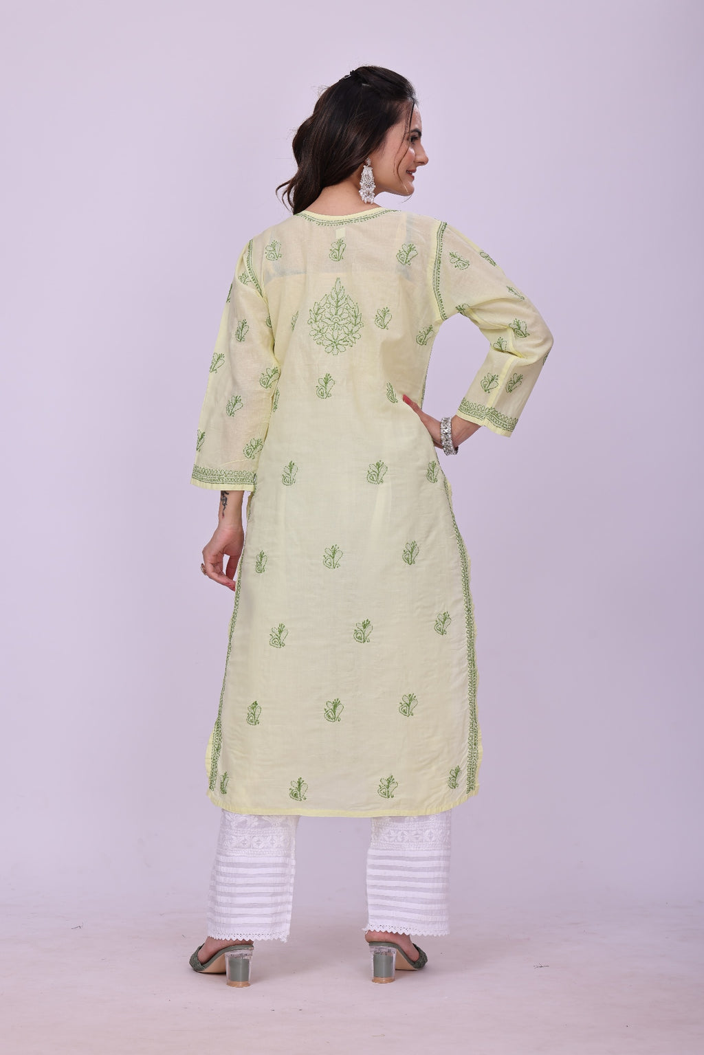 Karigiri Lemon Yellow Chikankari Cotton Kurta_KF0096