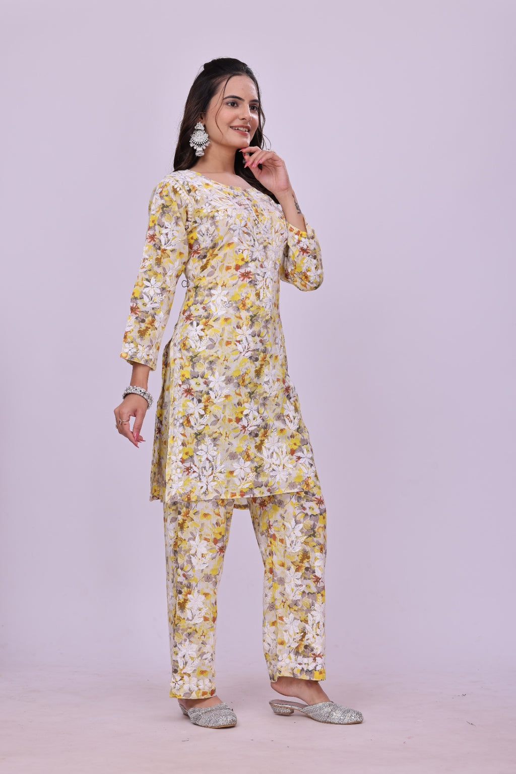 Karigiri Yellow Chikankari Cotton Co-Ord Set Women_KF0062