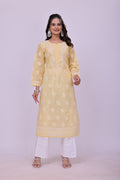 Karigiri Yellow Chikankari Pure Cotton Kurta Women_KF0077