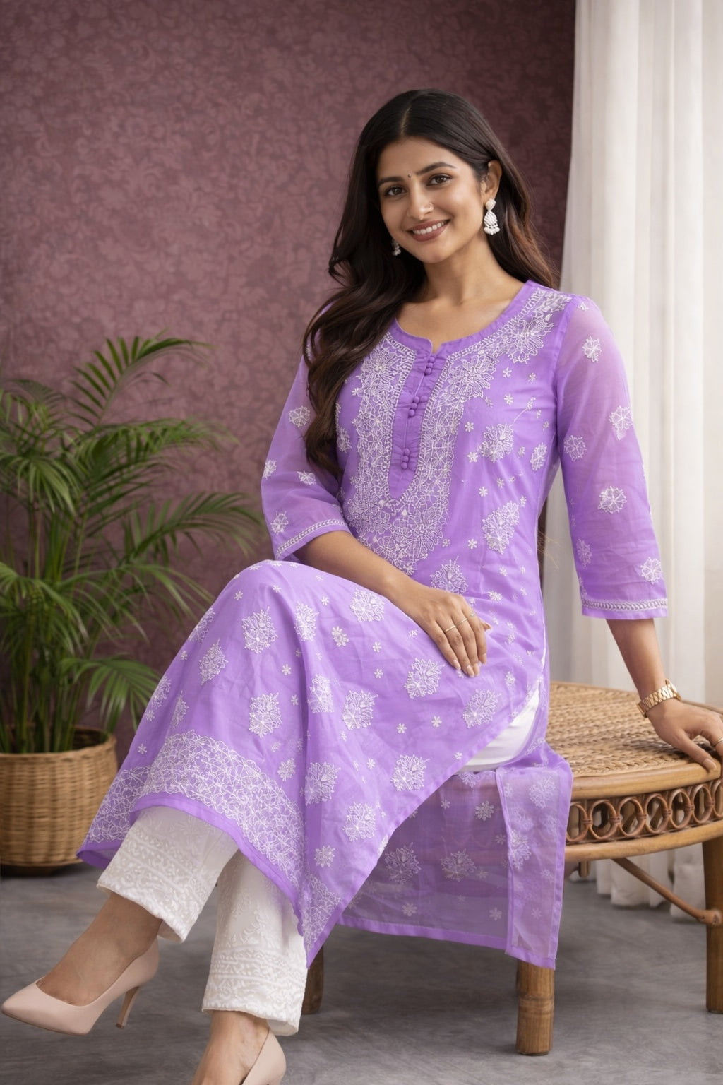 Karigiri Lavender Chikankari Georgette Kurti for Women_KF0110