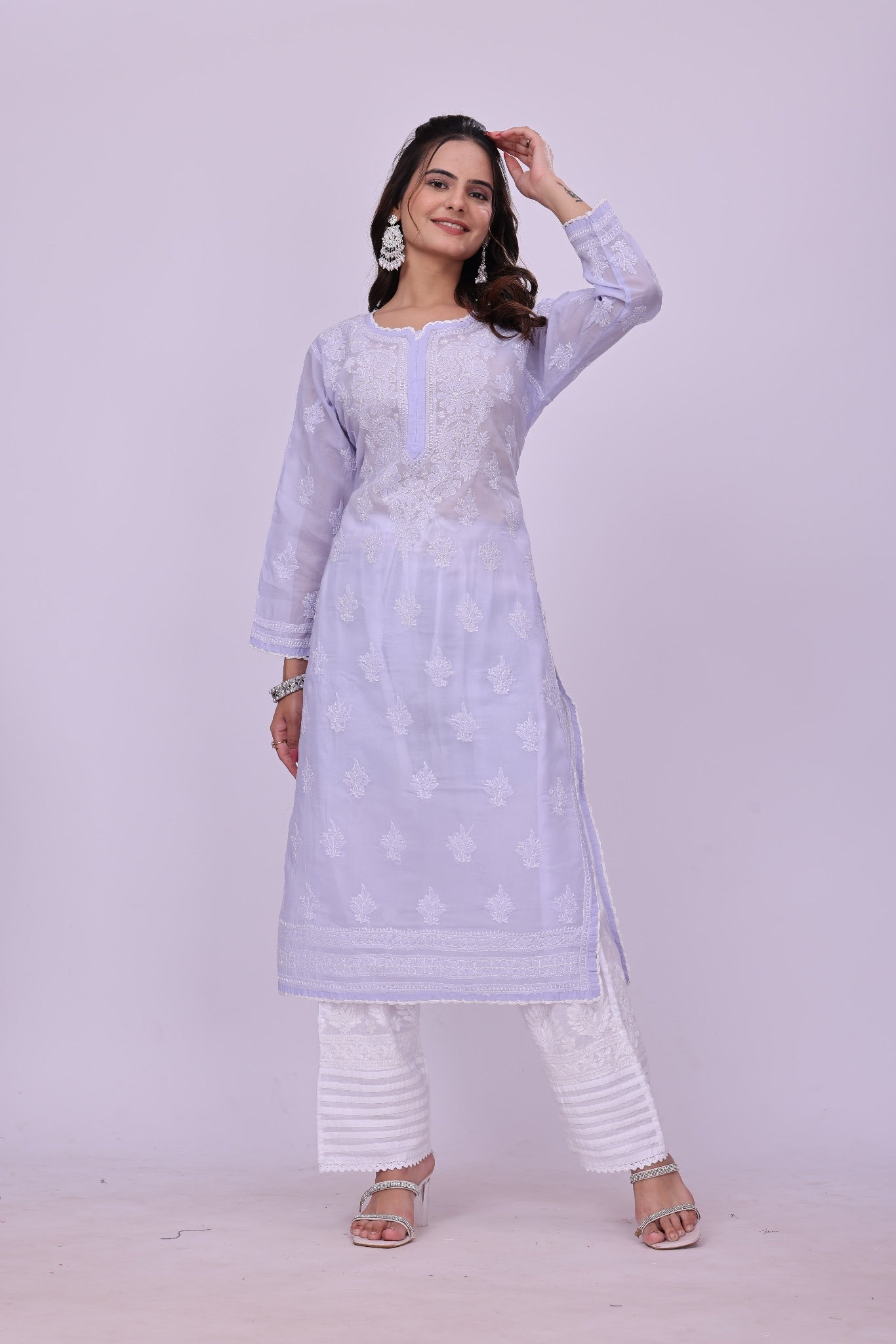 Karigiri Purple Chikankari Pure Cotton Kurta Women_KF0075