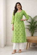 Karigiri Lime Green Pure Cotton Chikankari Kurti_KF0119