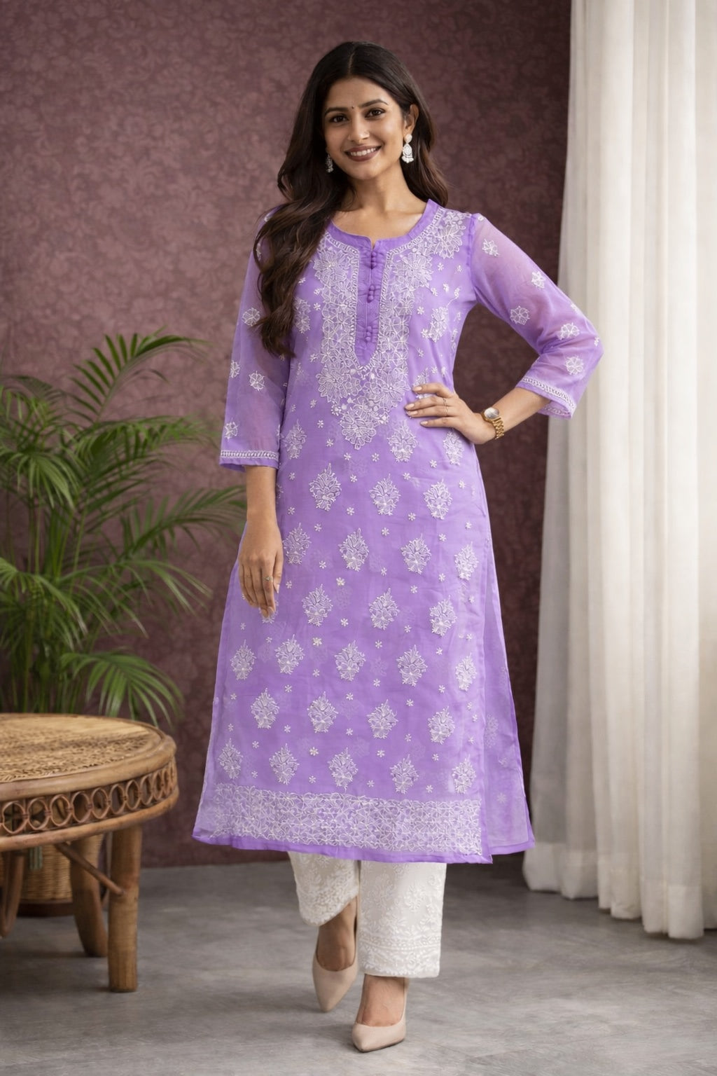 Karigiri Lavender Chikankari Georgette Kurti for Women_KF0110