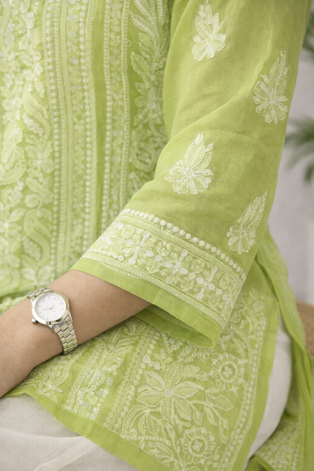 Karigiri Lime Green Georgette Chikankari Short Kurti_KF0120