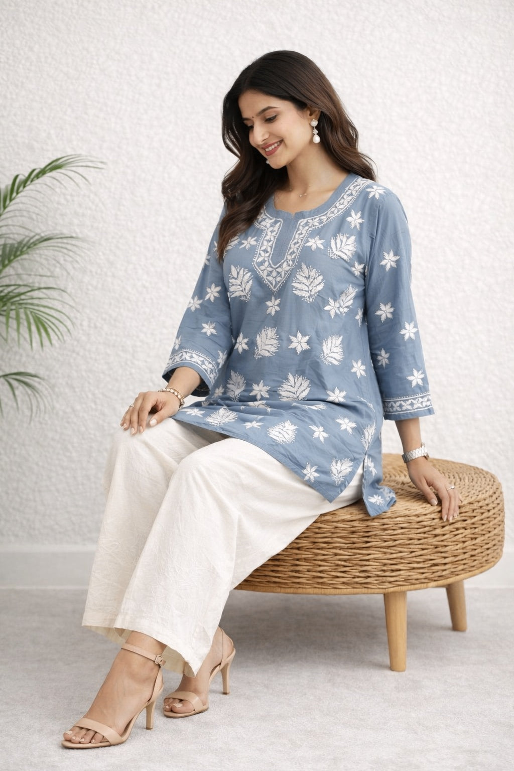 Karigiri Grey Chikankari Rayon Short Kurti_KF0044