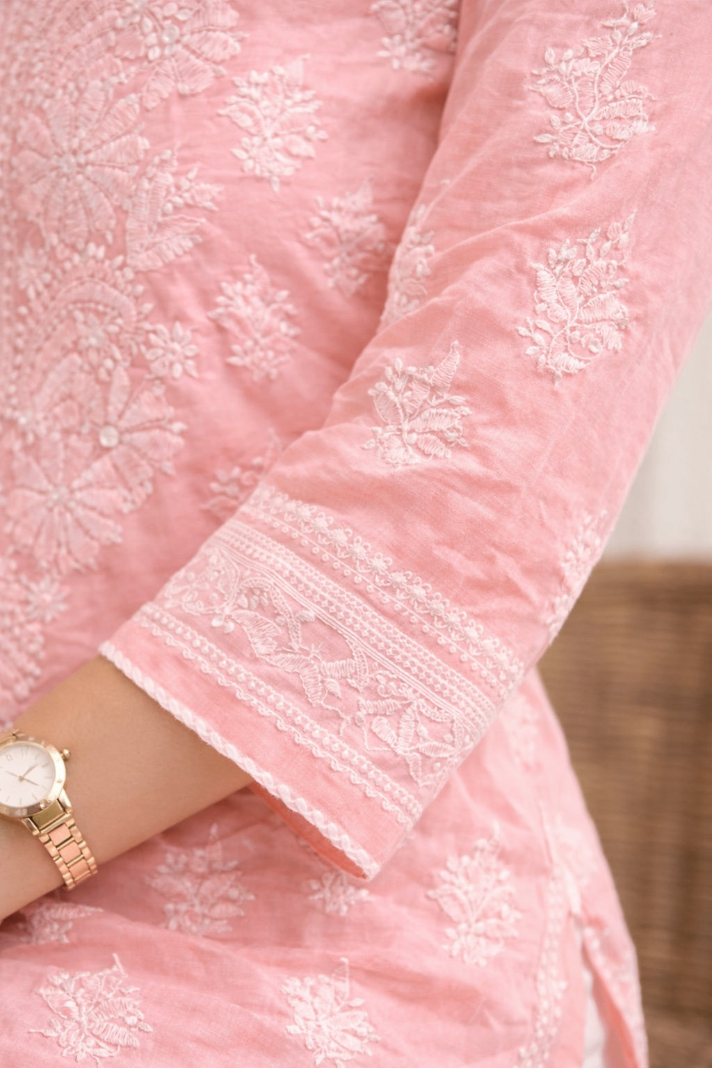 Karigiri Blush Pink Chikankari Cotton Kurti_KF0023