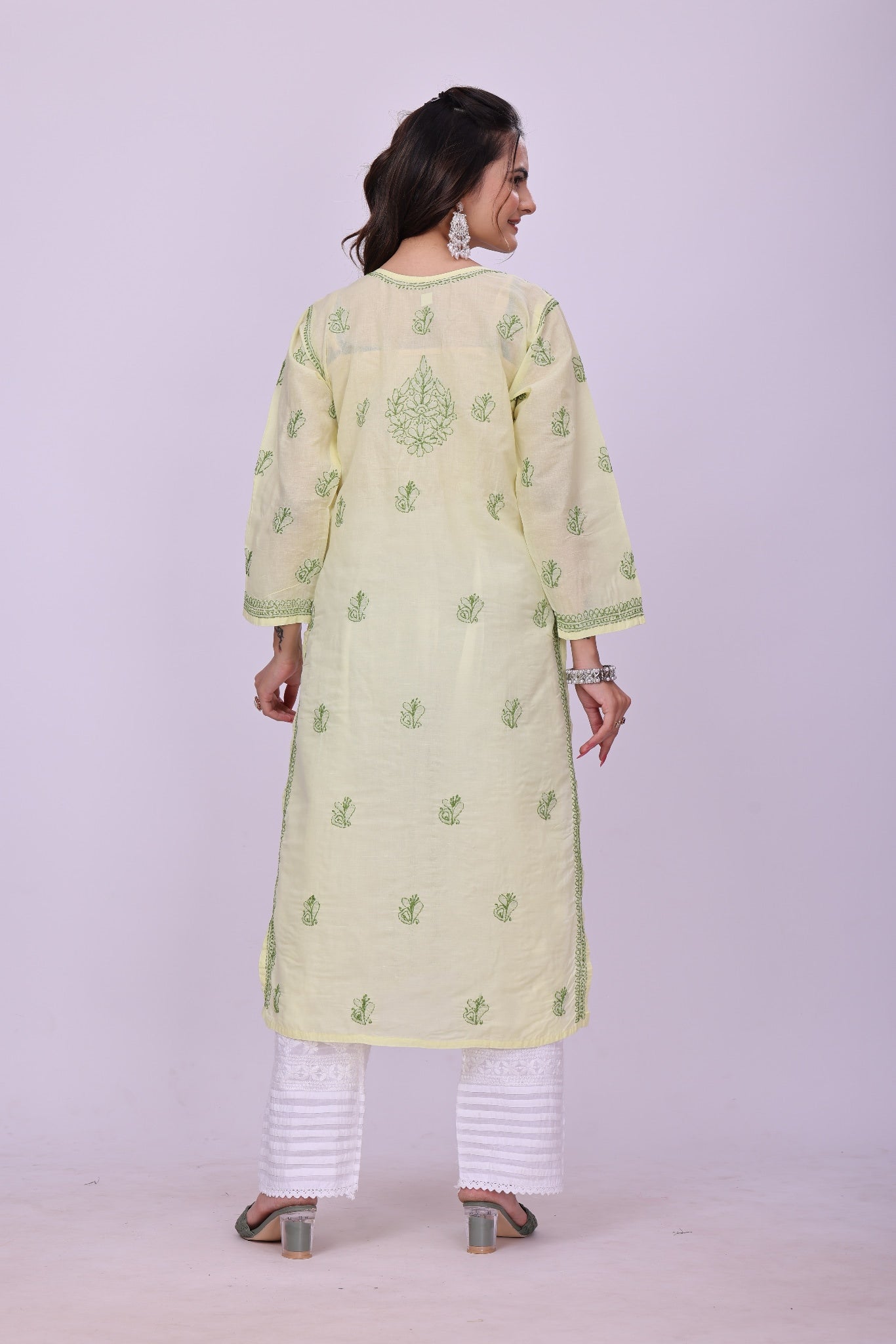 Karigiri Lemon Yellow Chikankari Cotton Kurta_KF0096