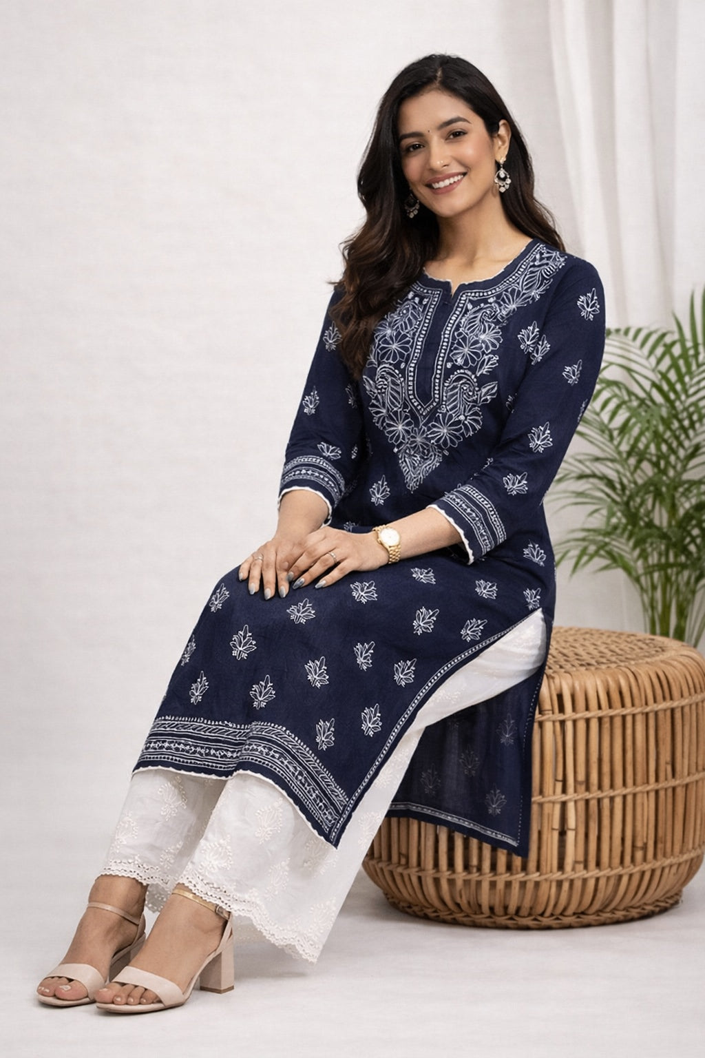 Karigiri Black Chikankari Cotton Kurti Women_KF0011