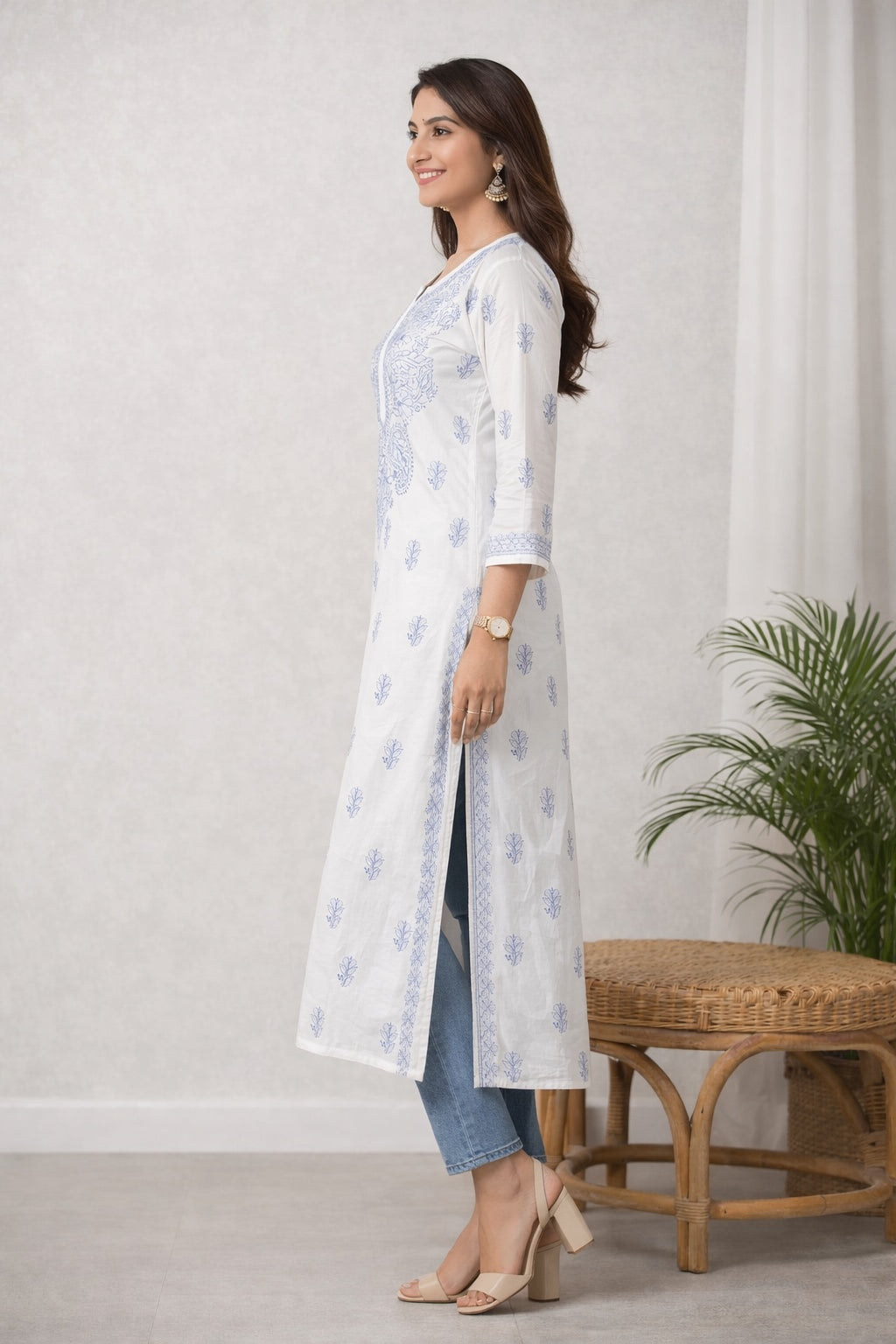 Karigiri White Chikankari Cotton Kurti Women_KF0157