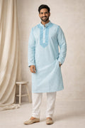 Karigiri Sky Blue Lucknowi Chikankari Cotton Men's Kurta_KF0183