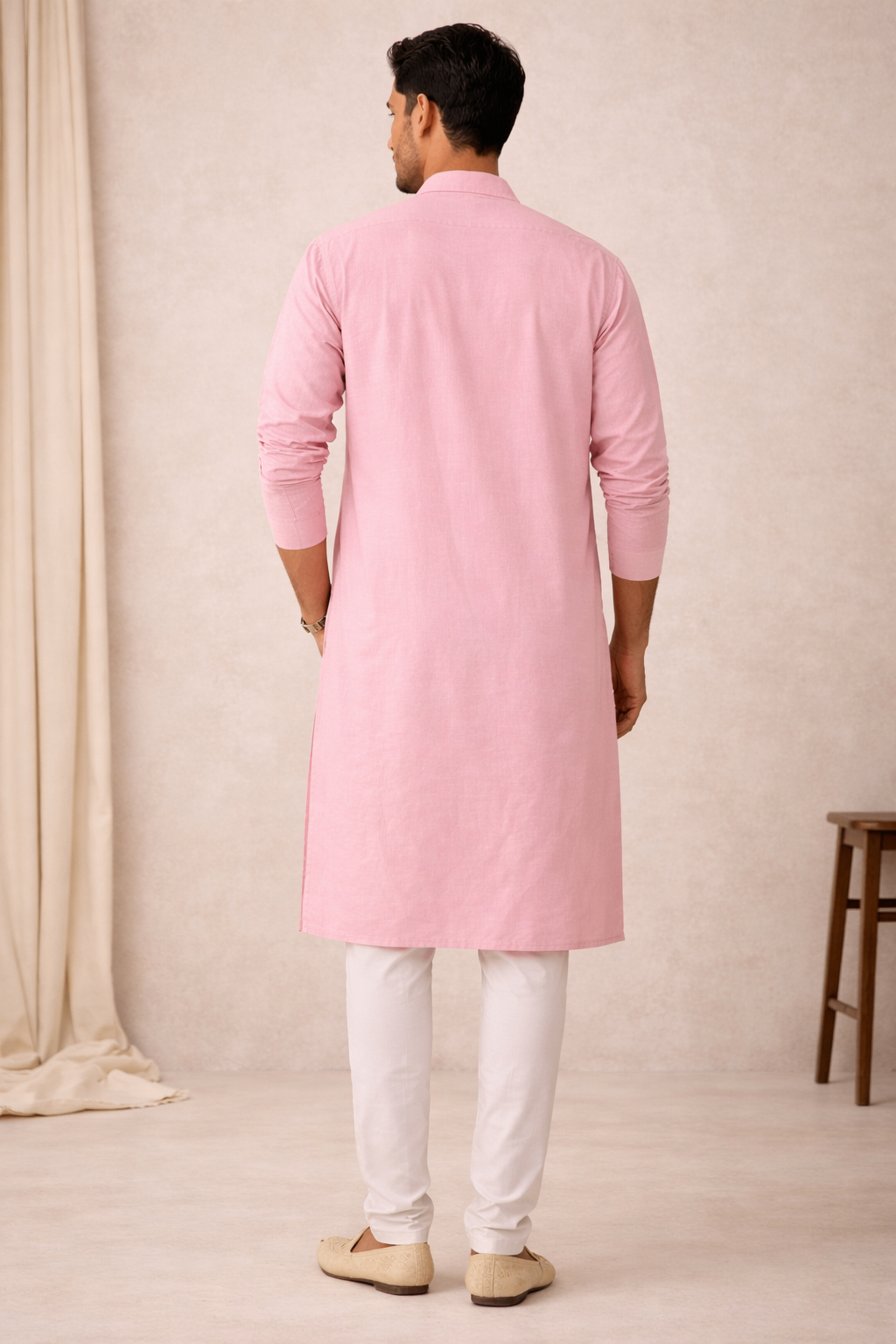 Karigiri Baby Pink Chikankari Pure Cotton Kurta Men_KF0004