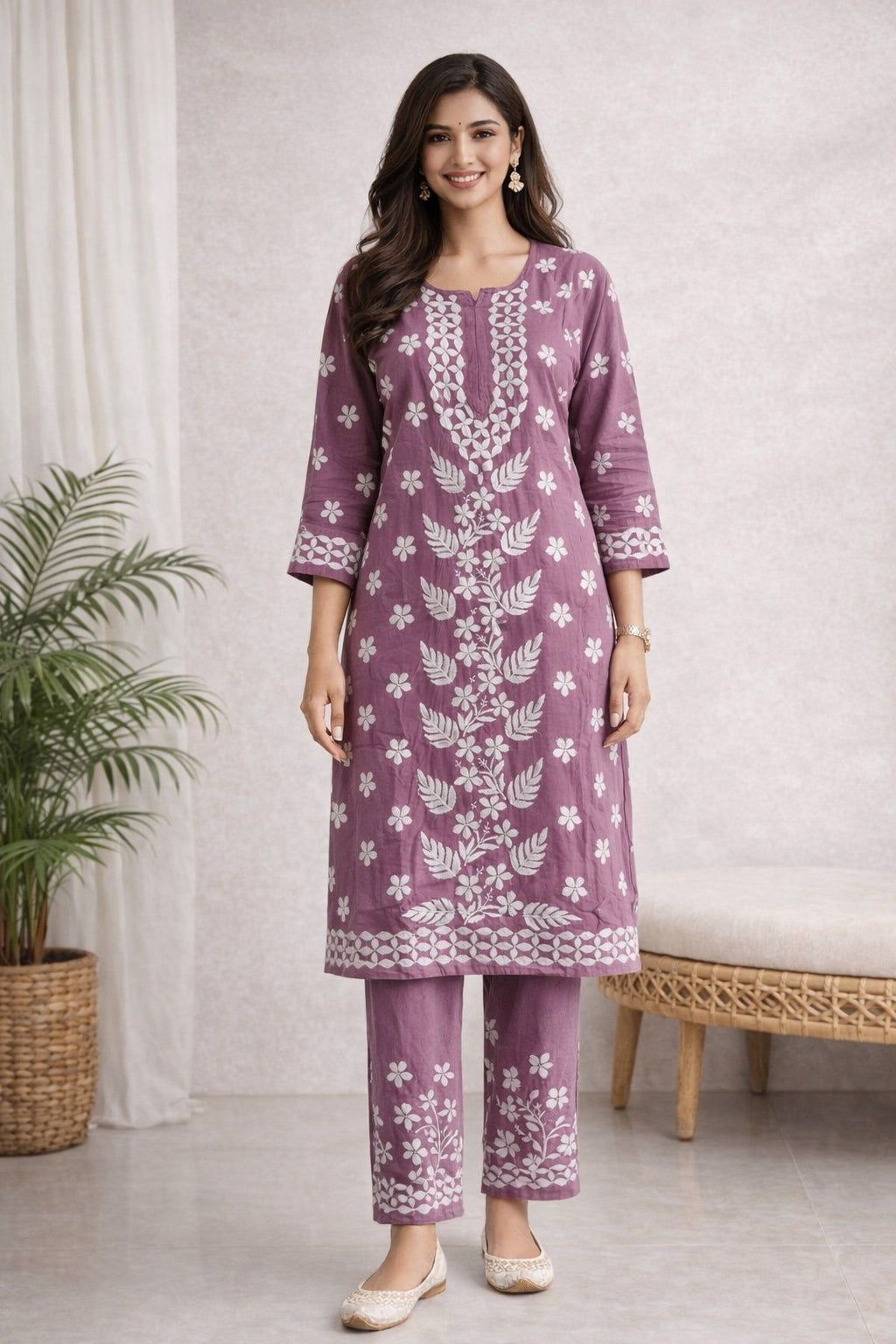 Karigiri Dusty Mauve Chikankari Kurti Set_KF0030