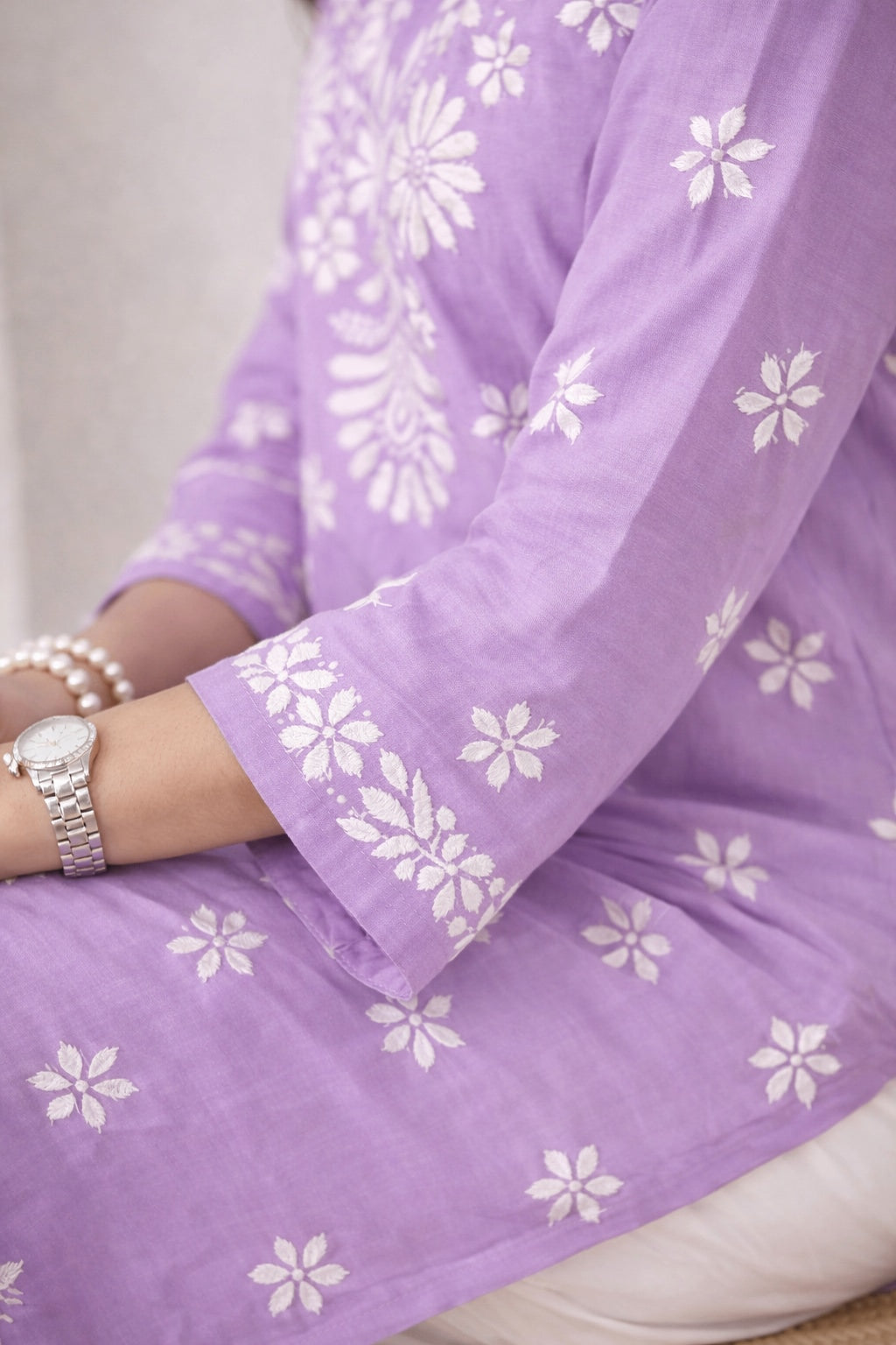 Karigiri Lavender Chikankari Rayon Short Kurti_KF0112