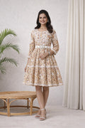 Karigiri Yellow Lucknowi Chikankari Printed Cotton Frock Kurti_KF0213
