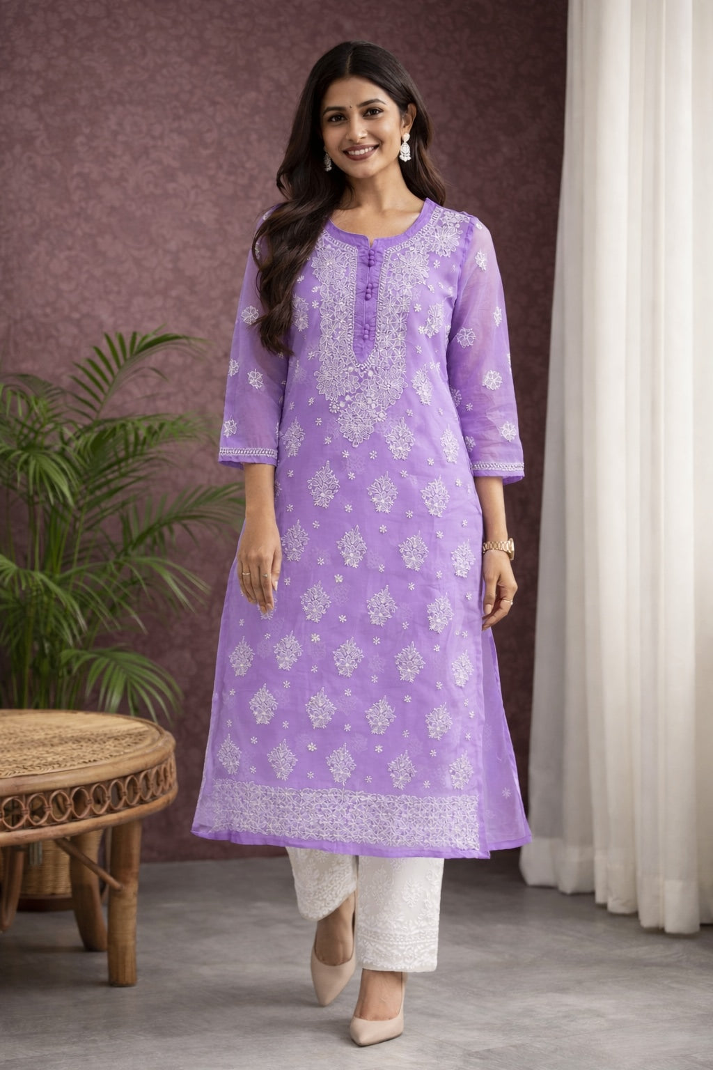 Karigiri Lavender Chikankari Georgette Kurti for Women_KF0110