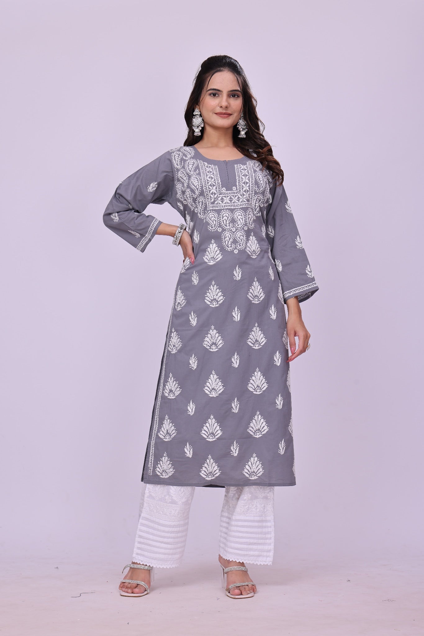 Karigiri Grey Chikankari Modal Cotton Kurti_KF0041