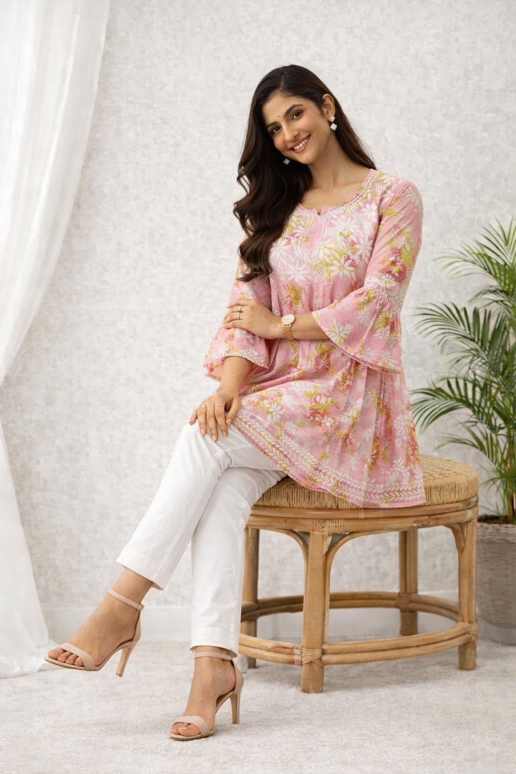 Karigiri Lucknowi Chikankari Flared Frock Style Short Kurti_KF0086