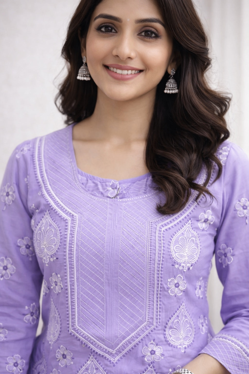 Karigiri Lavender Lucknowi Chikankari Cotton Kurti for Women_KF0089