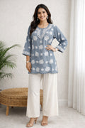 Karigiri Grey Chikankari Rayon Short Kurti_KF0044