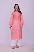 Karigiri Peach Pink Chikankari Cotton Kurti_KF0121