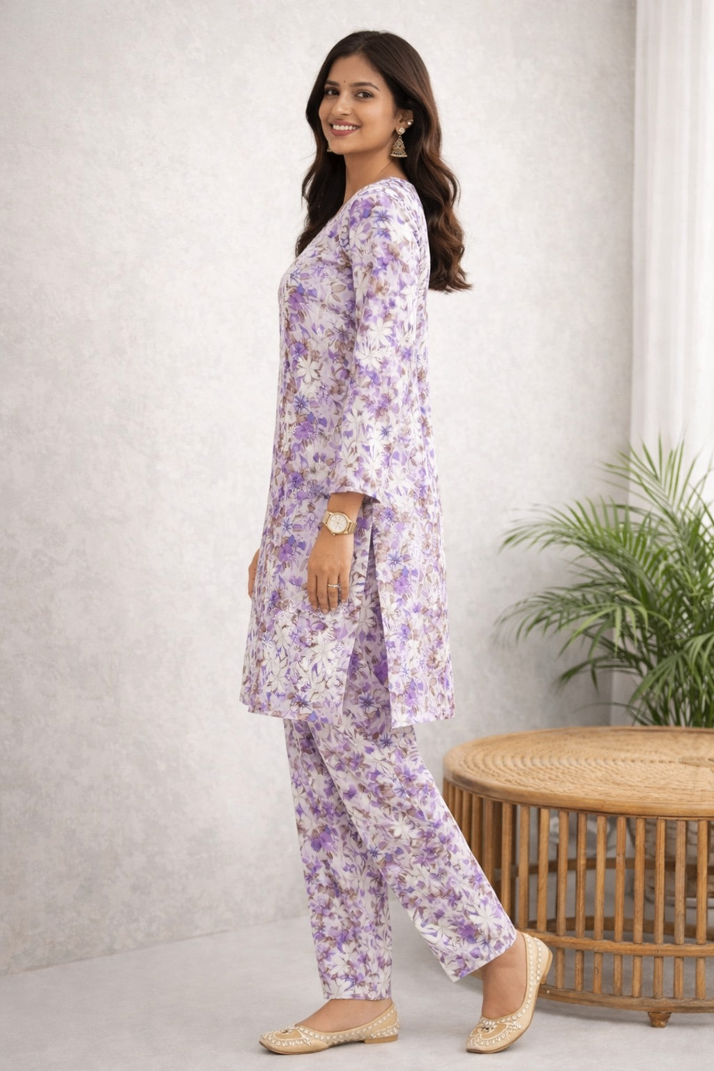 Karigiri Lavender Chikankari Cotton Co-ord Set Women_KF0108