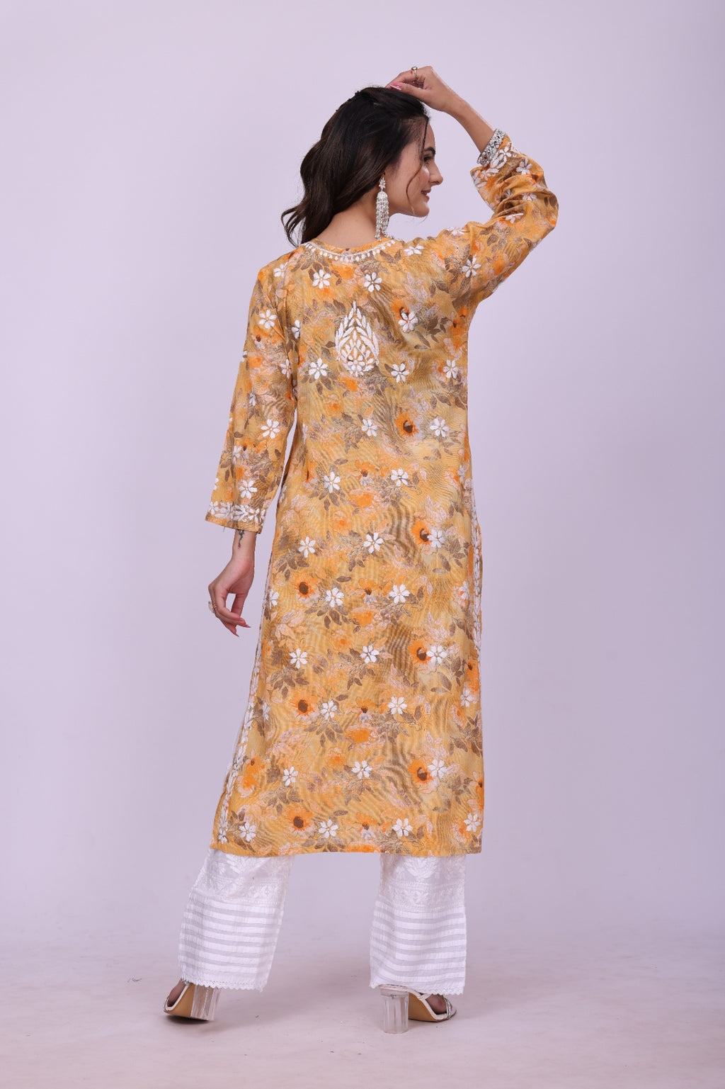 Karigiri Mustard Yellow Chikankari Printed Cotton Kurta_KF0220