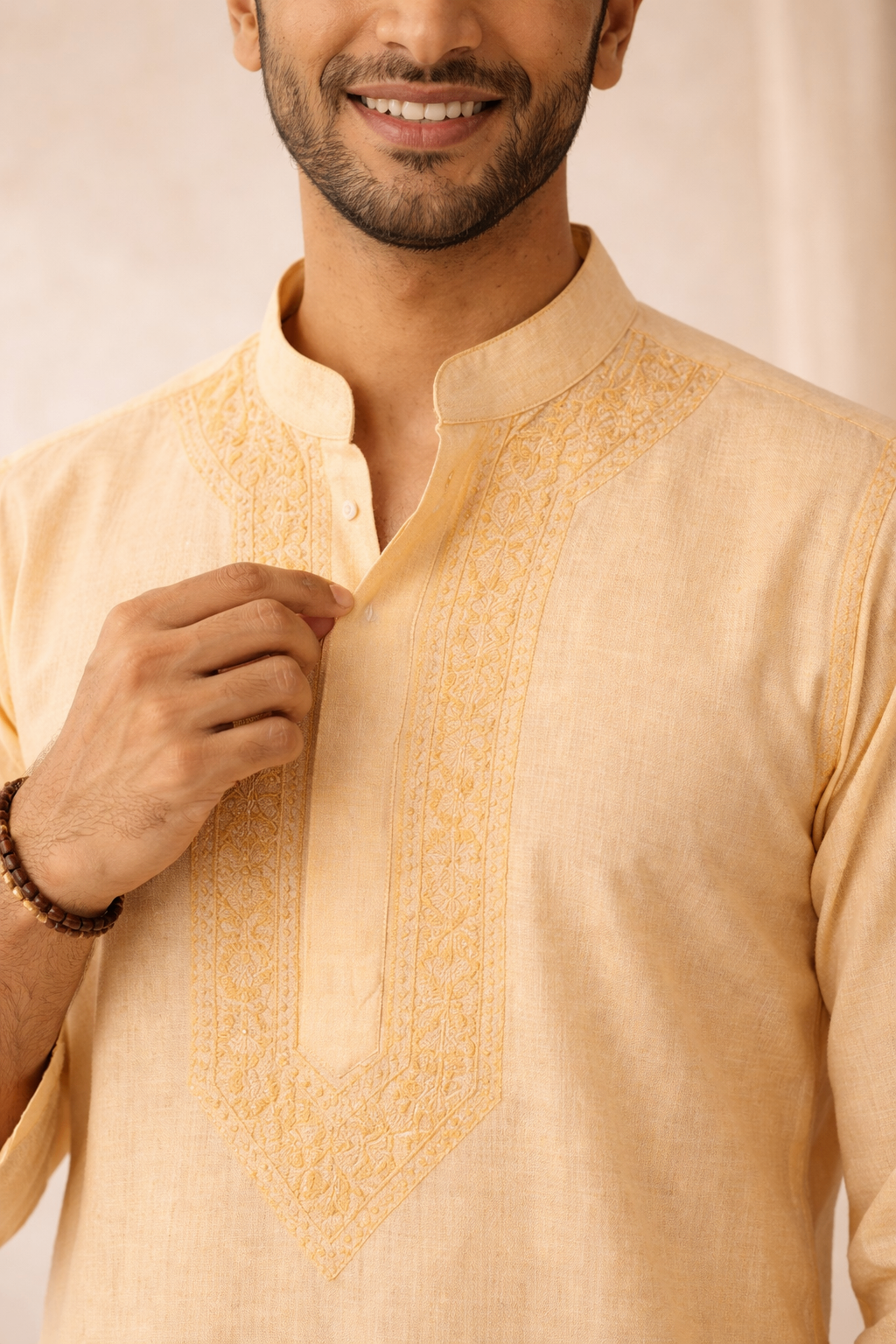 Karigiri Men's Pure Cotton Chikankari Kurta Peach_KF0188