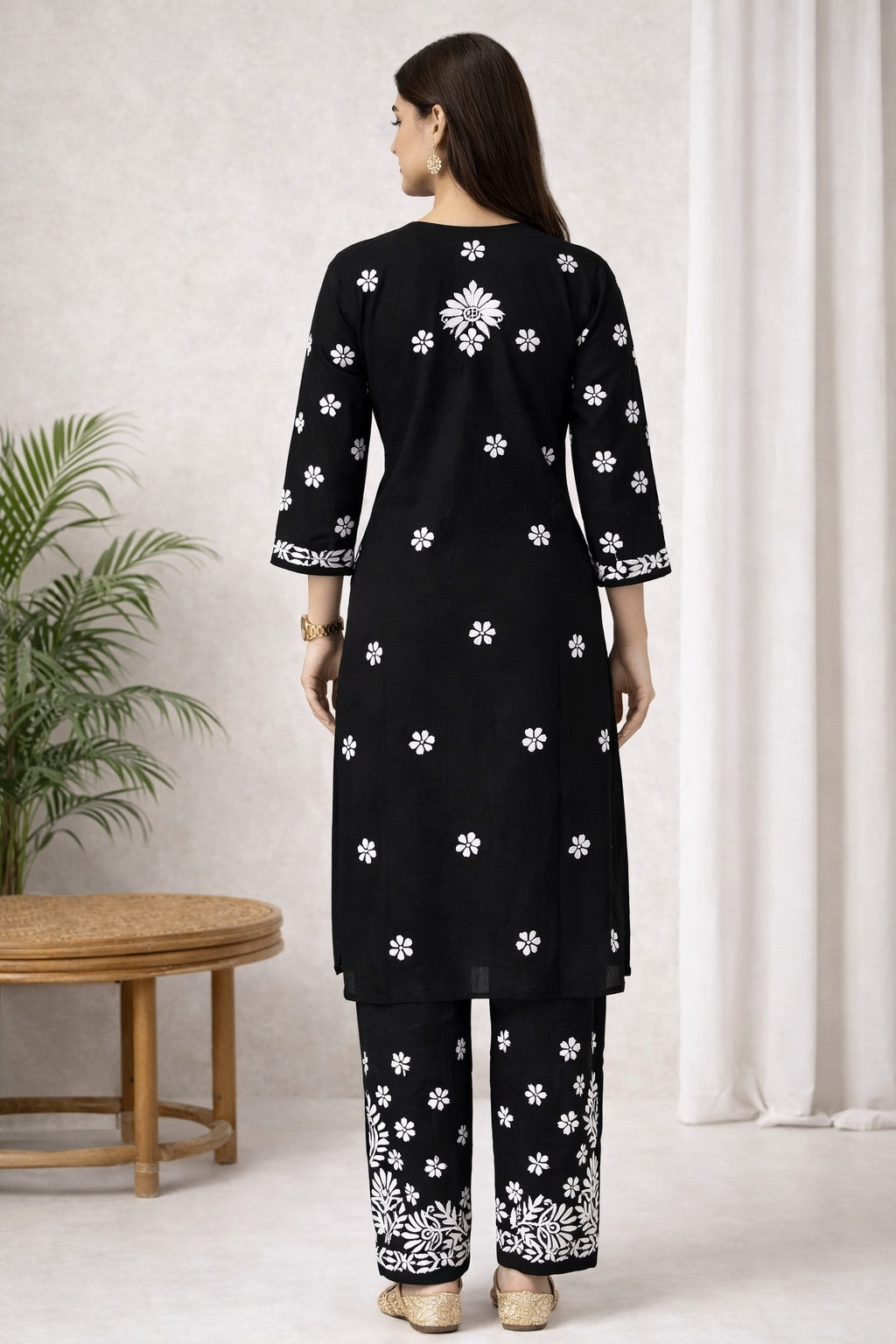 Karigiri Black White Chikankari Cotton Kurti Set_KF0009