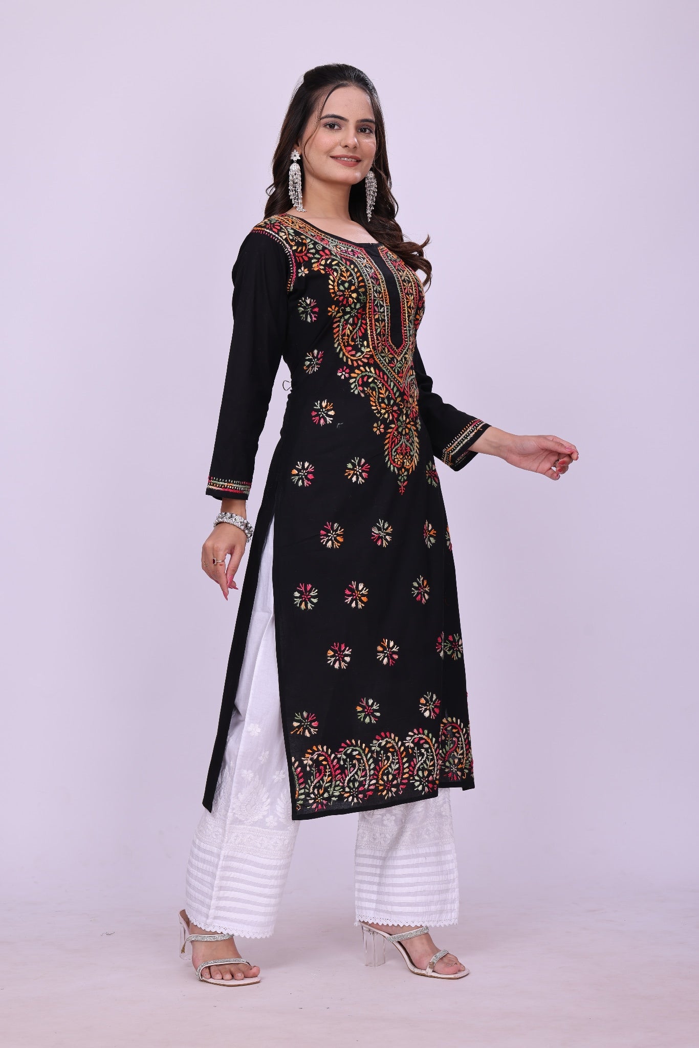 Karigiri Black Lucknowi Chikankari Cotton Kurta KF0211